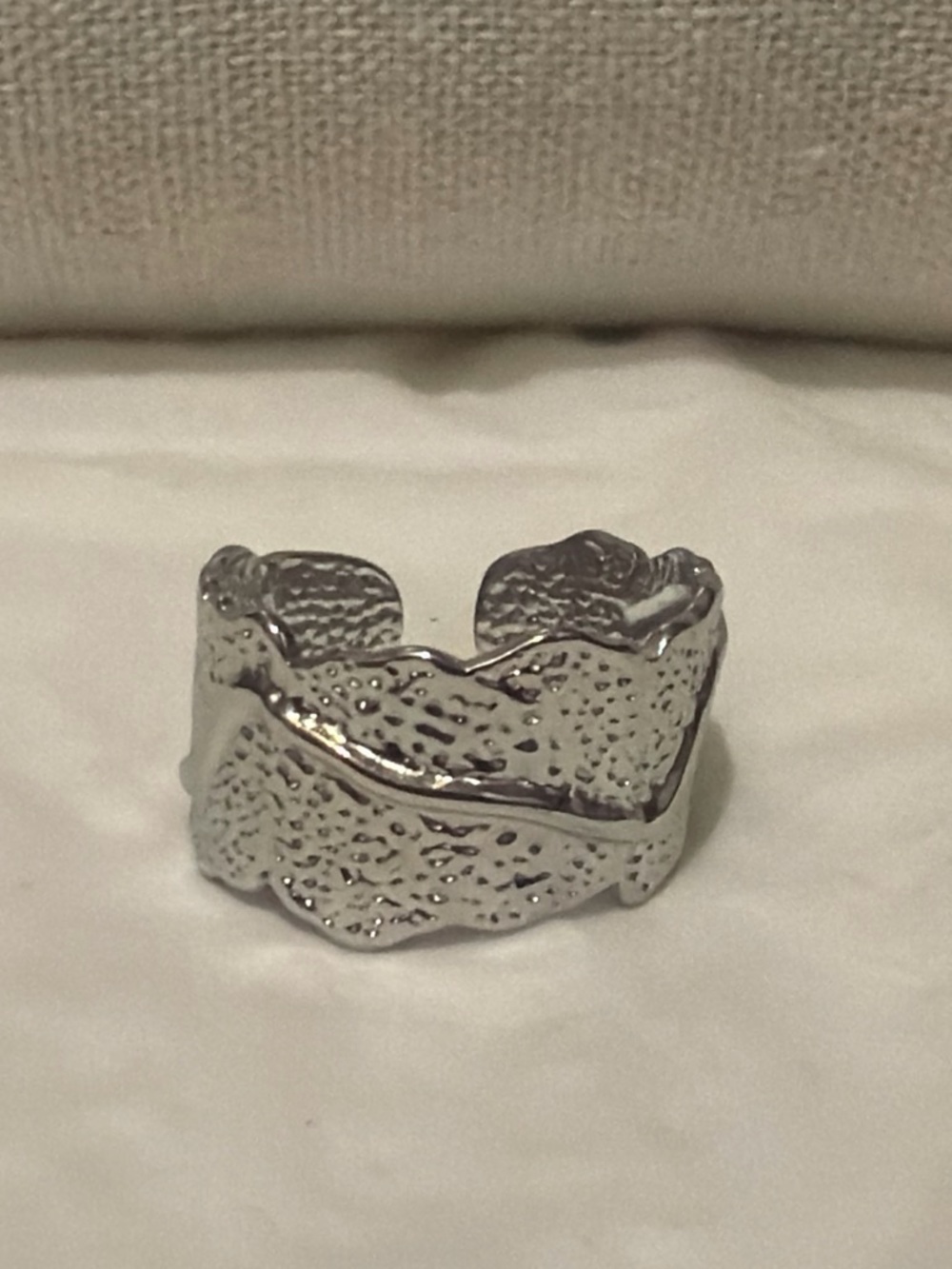 Silver Textured Wave Cuff Ring - Women Jewelry